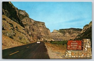 Signs~Western Entrance Big Horn Forest US Hwy 16 Ten Sleep WY~Vintage Postcard