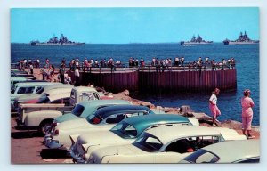 LONG BEACH, CA California ~NAVY SHIPS at PIERPOINT LANDING  c1950s Cars Postcard