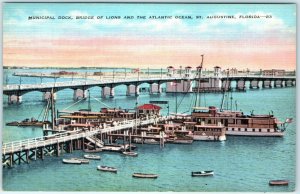 c1950s St. Augustine, Fla. Dock Bridge of Lions Postcard Sail Boats Ships A41