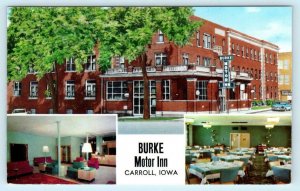 CARROLL, Iowa IA ~ Roadside BURKE MOTOR INN Lincoln Highway c1950s Postcard