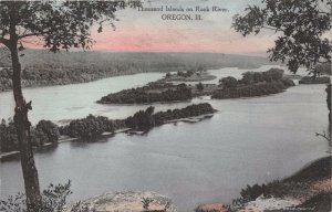 OREGON ILLINOIS~THOUSAND ISLANDS ON ROCK RIVER~HAND COLORED POSTCARD 1921 PSMK