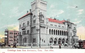 SAN ANTONIO, TX Texas  POST OFFICE & Street Scene  Wagons~Cars  c1910's Postcard