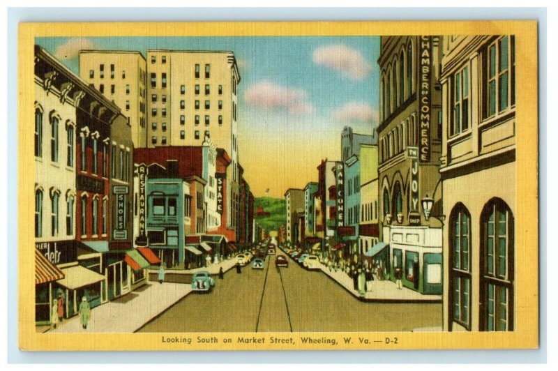 c1940's Looking South On Market Street Wheeling West Virginia WV Postcard 