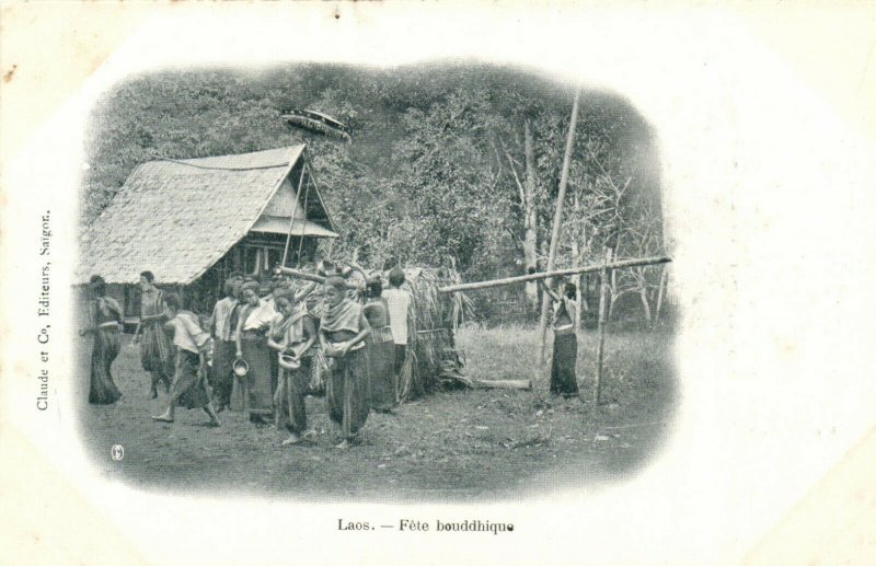 PC CPA LAOS, INDOCHINA, FÉTE BOUDDHIQUE, (b23456)