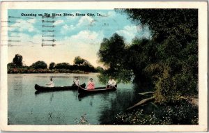 Canoeing on Big Sioux River, Sioux City IA c1922 Vintage Postcard G29