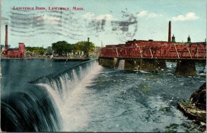 Lawrence Dam Mass 1c Green Stamp Cancel c1911 Postcard PM Vintage Unposted Vtg