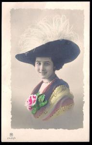 Pretty Lady in Fantastic Hat RPPC unused c1910's