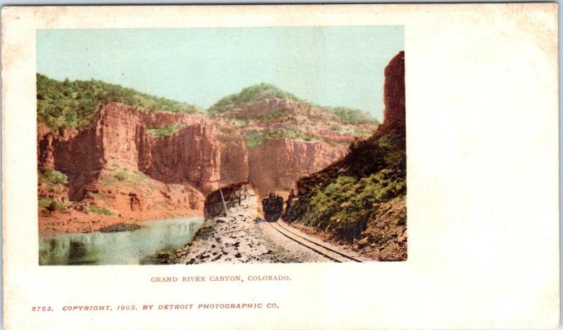 GRAND(COLO) RIVER CANYON, CO Colorado CANYON, TRAIN, RR Tracks c1900s  Postcard