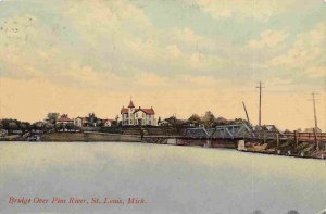 Bridge Over Pine River St Louis Michigan 1908 postcard