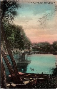 Scene on Walnut River, El Dorado KS Hand Colored c1910 Vintage Postcard T56