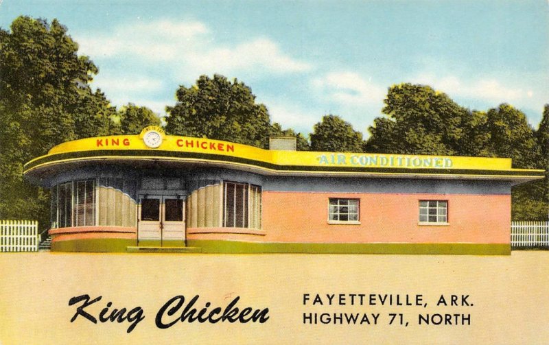 Fayetteville, Arkansas KING CHICKEN Roadside Art Deco Diner c1950s Postcard