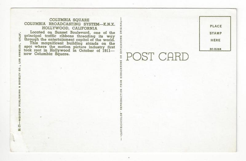 Est 1950s USA Photo Postcard - Columbia Broadcasting, Hollywood, CA - (AN8)