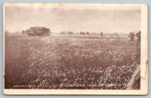 WW1  US Army Attacking at Cantigny  Lead by French Tanks   Postcard