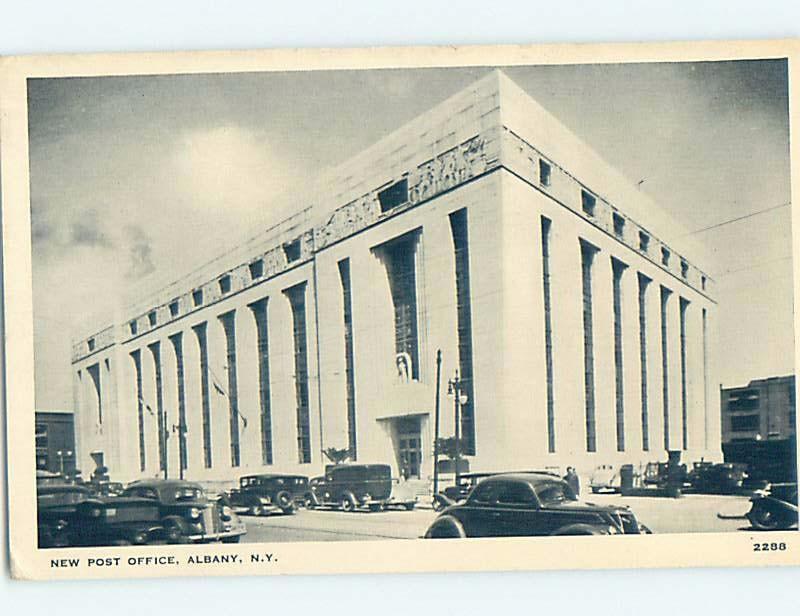 Unused 1940's OLD CARS AT POST OFFICE Albany New York NY d8834