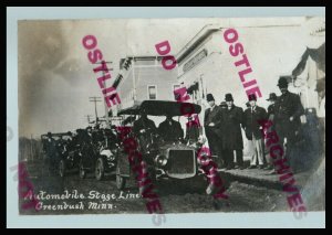 Greenbush MINNESOTA RPPC 1908 ADVERTISING Stage Coach BUS Line nr Roseau AUTOS