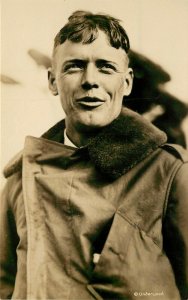 RPPC Postcard Portrait Chas. Lindbergh in Flight Jacket, Underwood Photo, France