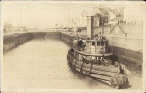 Panama Canal? Tugboat in Lock c1915 Real Photo Postcard