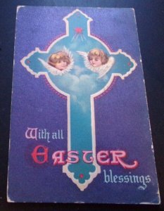 VINTAGE .01 POSTCARD EMBOSSED -  1909 USED -  WITH ALL EASTER BLESSINGS