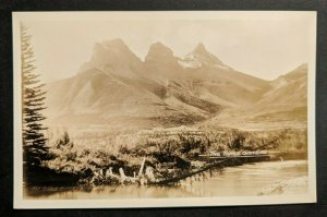 Mint Vintage Three Sisters Mountains Alberta Canada Real Picture Postcard