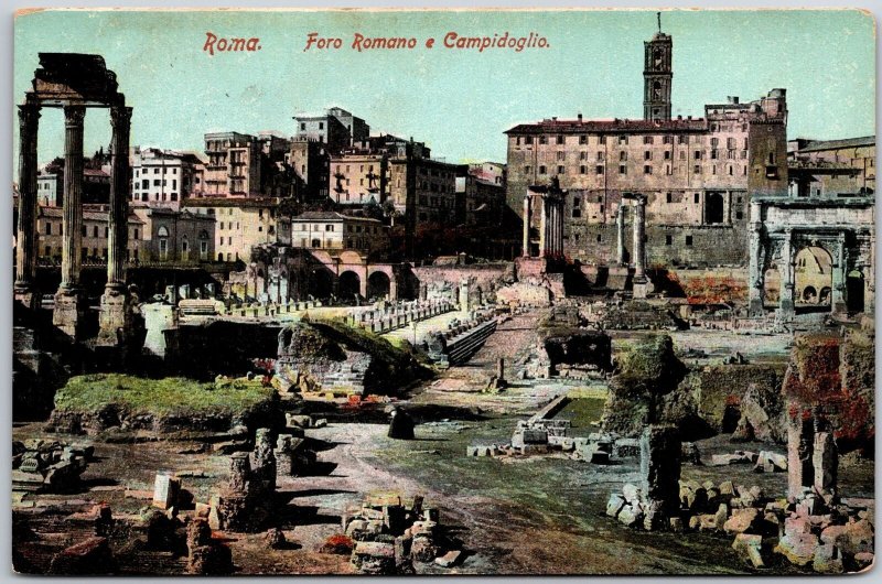 Roma Foro Romano E Campidoglio Rome Italy Ruins Buildings Castles Postcard