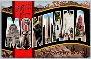 MONTANA 1940s Large Letter Greetings Postcard The Treasure State