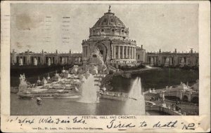 Louisiana Purchase Exposition 1904 Festival Hall & Cascades Glitter Postcard