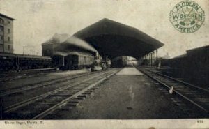 Union Depot, Pecria, Illinois, IL, USA Railroad Train Depot 1908 small crease...