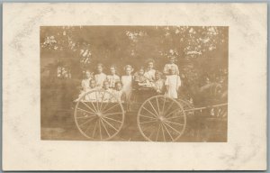 KIDS GROUP on HORSE DRAWN WAGON ANTIQUE REAL PHOTO POSTCARD RPPC