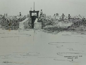 Thornham Sluice Gate Norfolk August 1975 Vintage Sketch Art Drawing Postcard