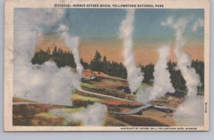 Steaming Craters, Norris Geyser Basin, Yellowstone National Park, Linen Postcard