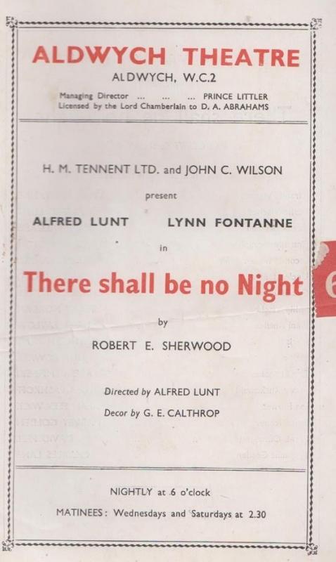 There Shall Be No Night Drama Old Aldwych Theatre Programme