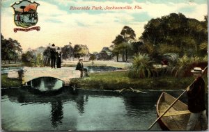 Vtg Jacksonville Florida FL Riverside Park Man on Boat 1910s Postcard