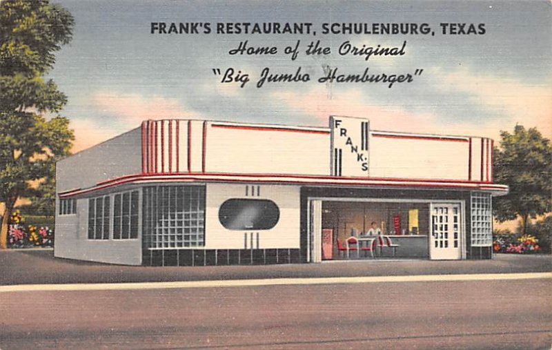 Frank's Restaurant Big Jumbo Hamburger, Linen - Schulenburg, Texas TX  