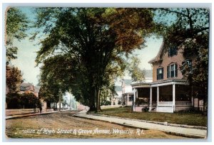 1912 Junction Of High Street & Grove Avenue Westerly Rhode Island RI Postcard