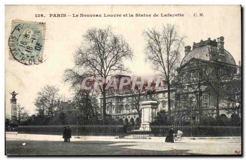 Paris Old Postcard New Louvre and the statue of Lafayette