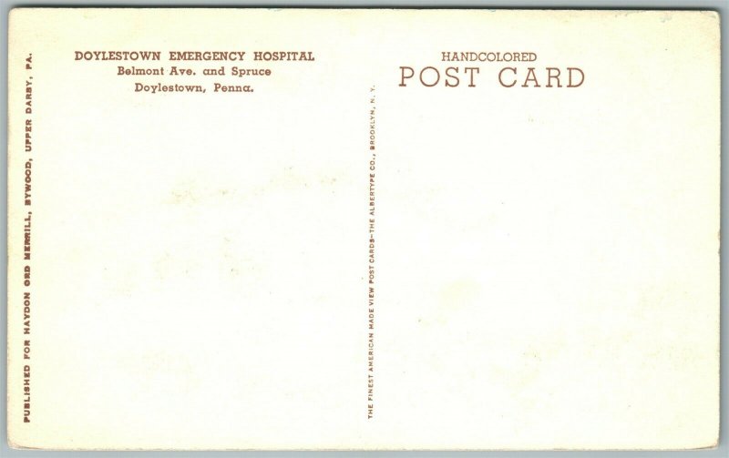 DOYLESTOWN PA BUCKS COUNTY EMERGENCY HOSPITAL HANDCOLORED ANTIQUE POSTCARD