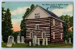 Schellsburg Pennsylvania Postcard Oldest Church Bedford County Lincoln Hwy 1955