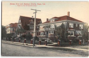 NAPA, CA 1st & Madison Street Homes 1910s Hand-Colored EE Cook Vintage Postcard