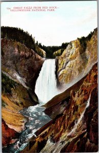 Great Falls from Red Rock, Yellowstone National Park WY Vintage Postcard Y15