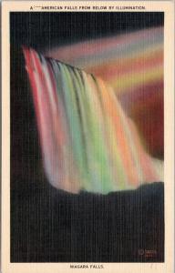 American Falls from Below by Illumination - Linen postcard