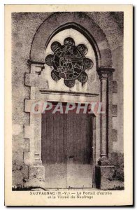 Old Postcard Sauvagnac H V The entrance portal and the stained glass of the S...