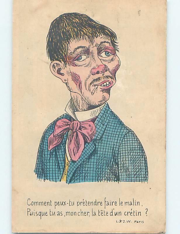 Pre-Linen comic foreign FRENCH MAN SMOKING A CIGARETTE HL9174