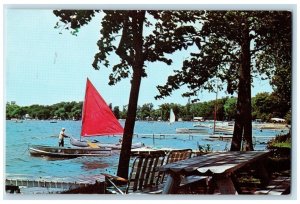 c1960 Devils Lake Adrian Jackson Pleasant Drive Manitou Beach Michigan Postcard