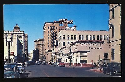 El Paso, Texas/TX Postcard, Mills Street, Hotel Cortez/Burroughs/Jay's, ...