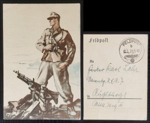 GERMANY THIRD 3rd REICH ORIGINAL CARD WEHRMACHT HEAVY MACHINE GUN FELDPOST 1943