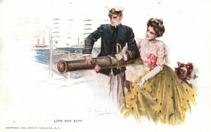 Vintage Postcard 1909 Love and Duty Couples Army Lovers Couple Romance