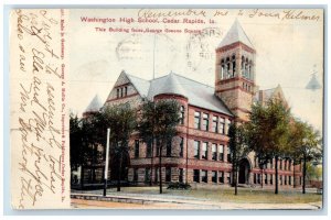 1907 Washington High School Exterior Building Cedar Rapids Iowa Vintage Postcard