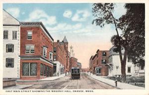 Orange Massachusetts Masonic Hall Street View Antique Postcard K28209