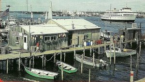Postcard  Jerusalem Fishing Village  and Block Island Ferry , Narragansett, RI.