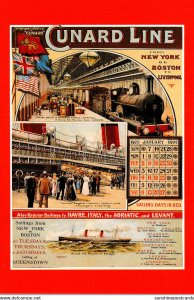 Advertisiong Cunard Line From New York Or Boston To Liverpool Marine Art Post...